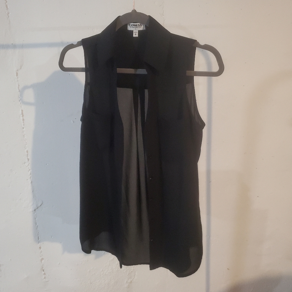 Express Black Sleeveless Button-Down Sheer Blouse